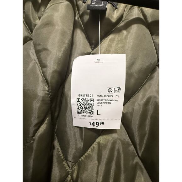 Forever 21 Men's Olive Green Bomber Jacket with Sherpa Collar - Size XL - NWT - Picture 12 of 13